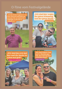 Auf diesem und den folgenden Bildern befinden sich Fotos mit O-Tönen der abgebildeten Festival-Besucher:innen.